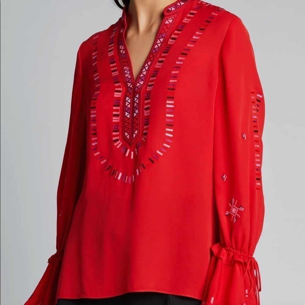 KOBI HALPERIN Junie V-Neck Bell-Sleeve Silk Blouse